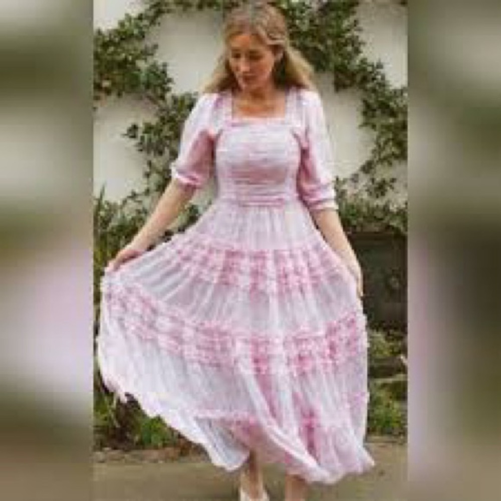 Ivy City Co Pink and White Ruffled Tiered Sundress